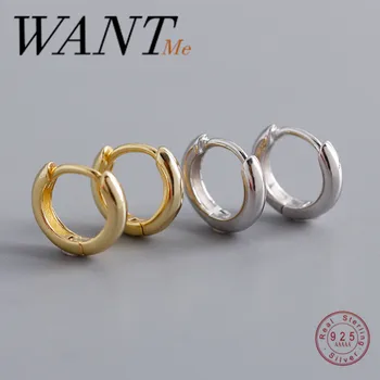 

WANTME Genuine 925 Sterling Silver Minimalist Hip Hop Men Punk Glossy Round Ear Buckle for Women Fashion Party Jewelry Earrings