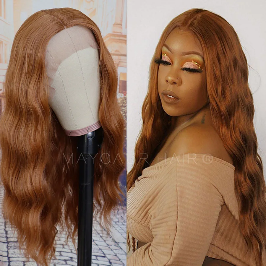 Maycaur #30B Ginger Color Wavy Synthetic Lace Front Wigs Heat Resistant Fiber Glueless Hair for Black Women (3)