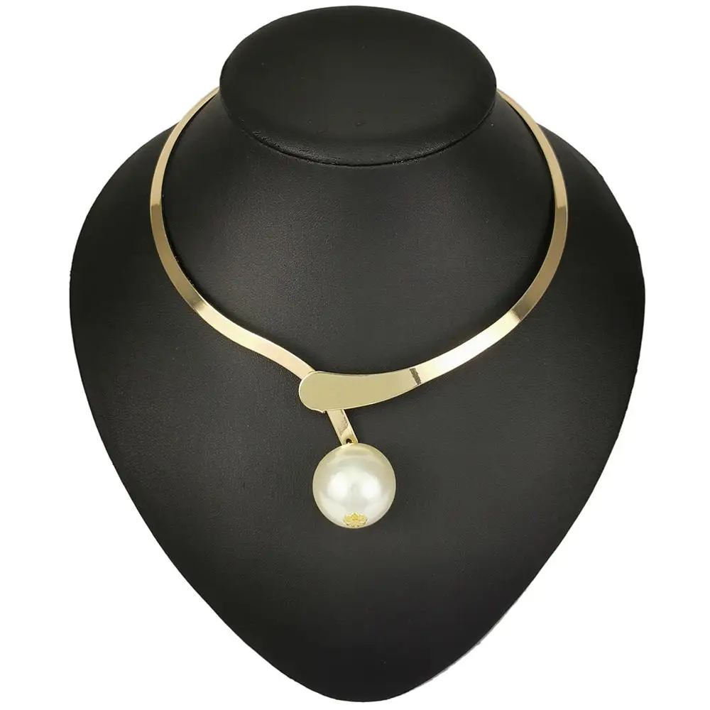 Simulated Pearl Alloy Torques Choker Necklaces Metal Statement Collar Necklace For Women Jewelry Accessories UKEN