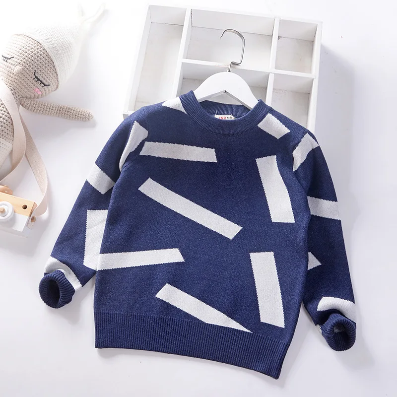 Молодежные свитера для мальчиков ростом от 150 до 190 см, детский хлопковый пуловер детская трикотажная одежда, зимняя одежда - Цвет: Dark Blue