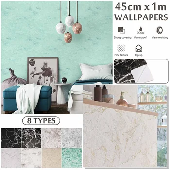 

45CMx10M Wallpaper Marble Modern Living Room Furniture Desktop PVC Waterproof Self-adhesion Doors Cabinet Desktop Decor Sticker