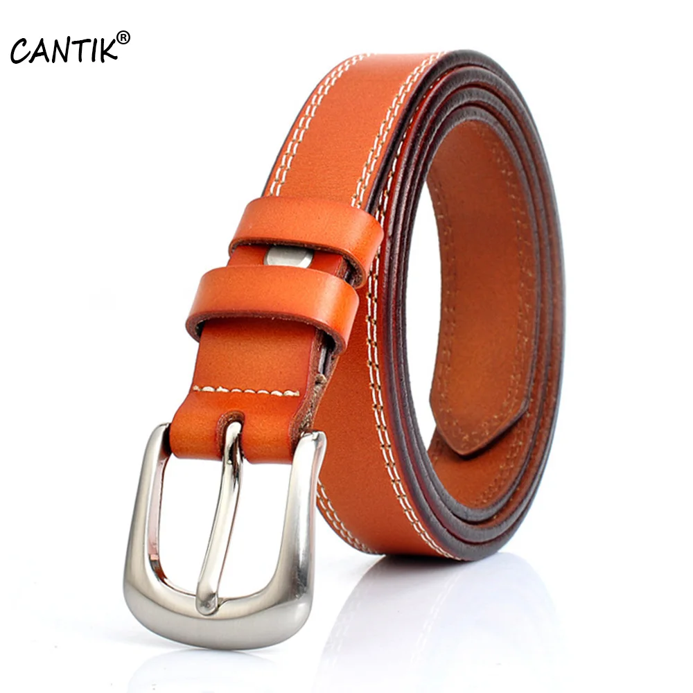 CANTIK Ladies Slim Real Genuine Leather Belts Female Retro Styles Pin Buckle Clothing Accessories for Women 2.2cm Width FCA003 cantik ladies good level quality cowskin leather belts alloy pin buckles metal retro styles accessories women 2 8cm width fca079