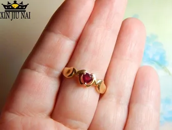 

18K gold ruby inlay Delicate lady Gold Color Red Love Heart Crystal Ring Wedding Simple Rings Jewelry Gifts Dropshipping