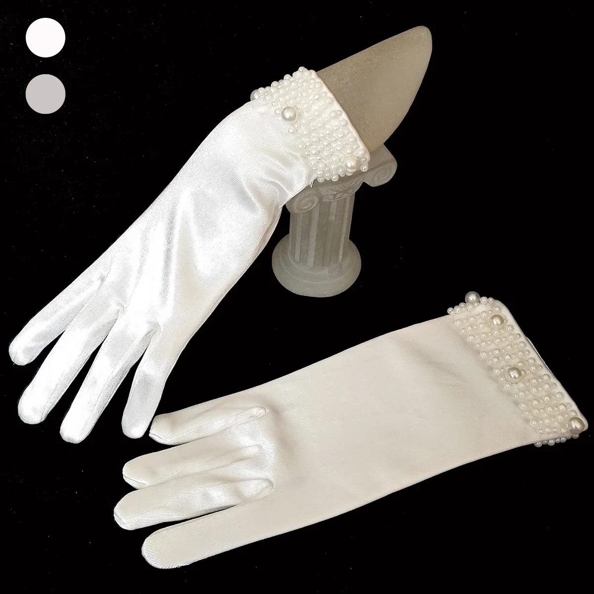 

Bride Wedding Gloves White Short There Refers to Cuff Sewing Beads Satin Elasticity Satin Hand Sleeve Factory Price S097