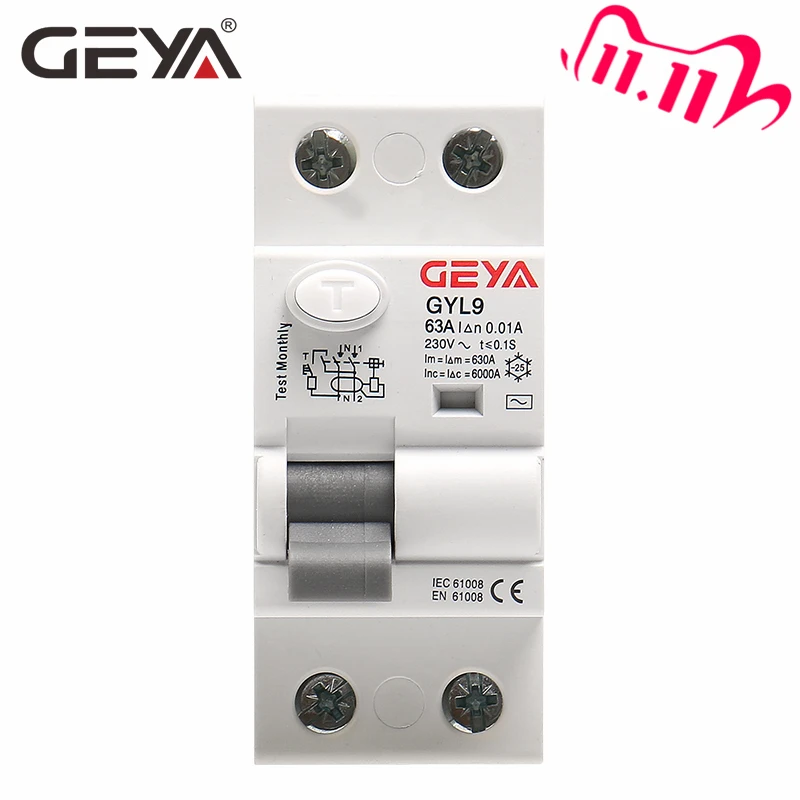 

Free Shipping GEYA GYL9 AC Type RCCB Residual Current Circuit Breaker AC ELCB 2 Pole 25A 40A 63A 80A 100A RCD 30mA 100mA 300mA