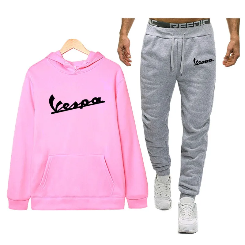 15 Vespa print Tracksuit for men 2 sets of new fashion jacket men's sportswear Hoodie spring and autumn mens hoodies Sweatpants - Color: 15