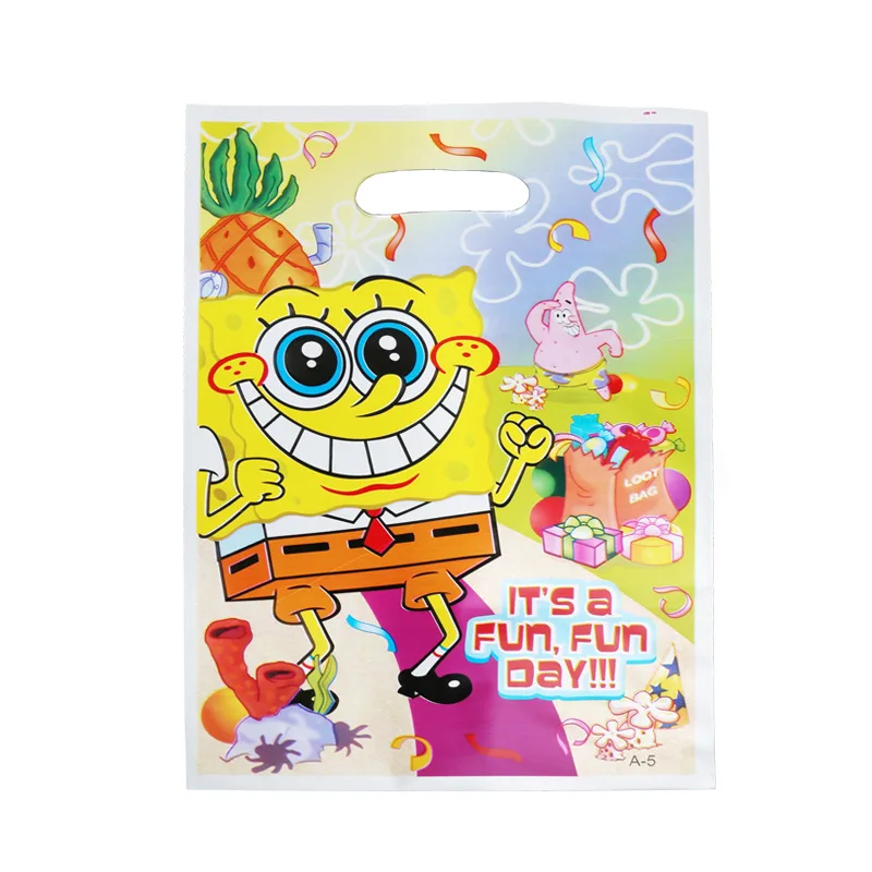 

10pcs/lot Cartoon Pattern Spongebob theme Gift Bag Loot Bag Boy Girl Happy Birthday Party Decoration party supplies for Kids