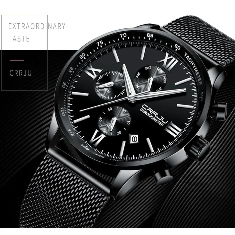 

CRRJU 2151 Men's Sports Watch Six Hands Chronograph Multifunctional Day Calendar Display Wristwatches For Men Relogio Masculino