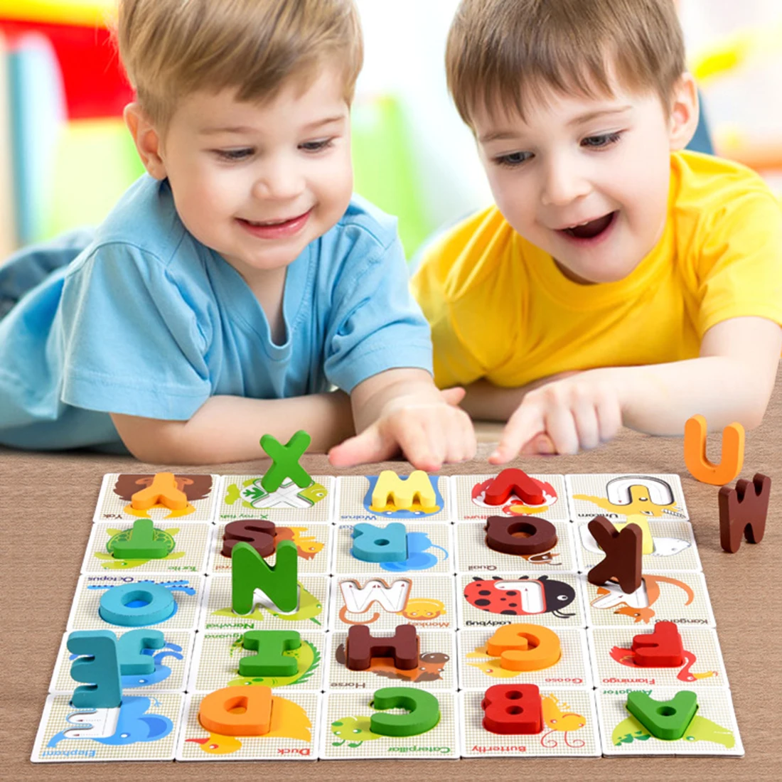 Alphabet Animal Recognition Card Puzzle Playset Recognition Learning Puzzle Toy Letters Cognition Early Educational Toy For Kids