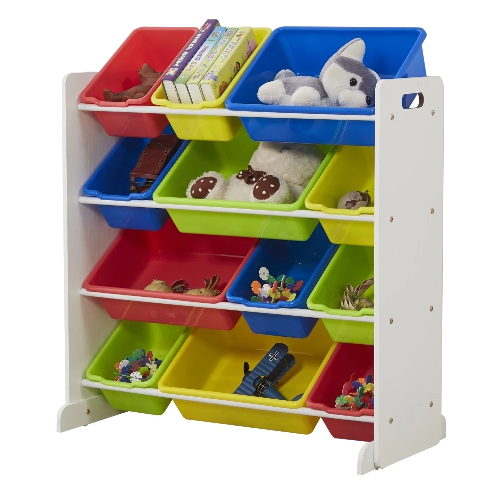 

Kids Toy Racks Organizer Box with 12 Plastic Bins Removable for Home Children Storage Holders