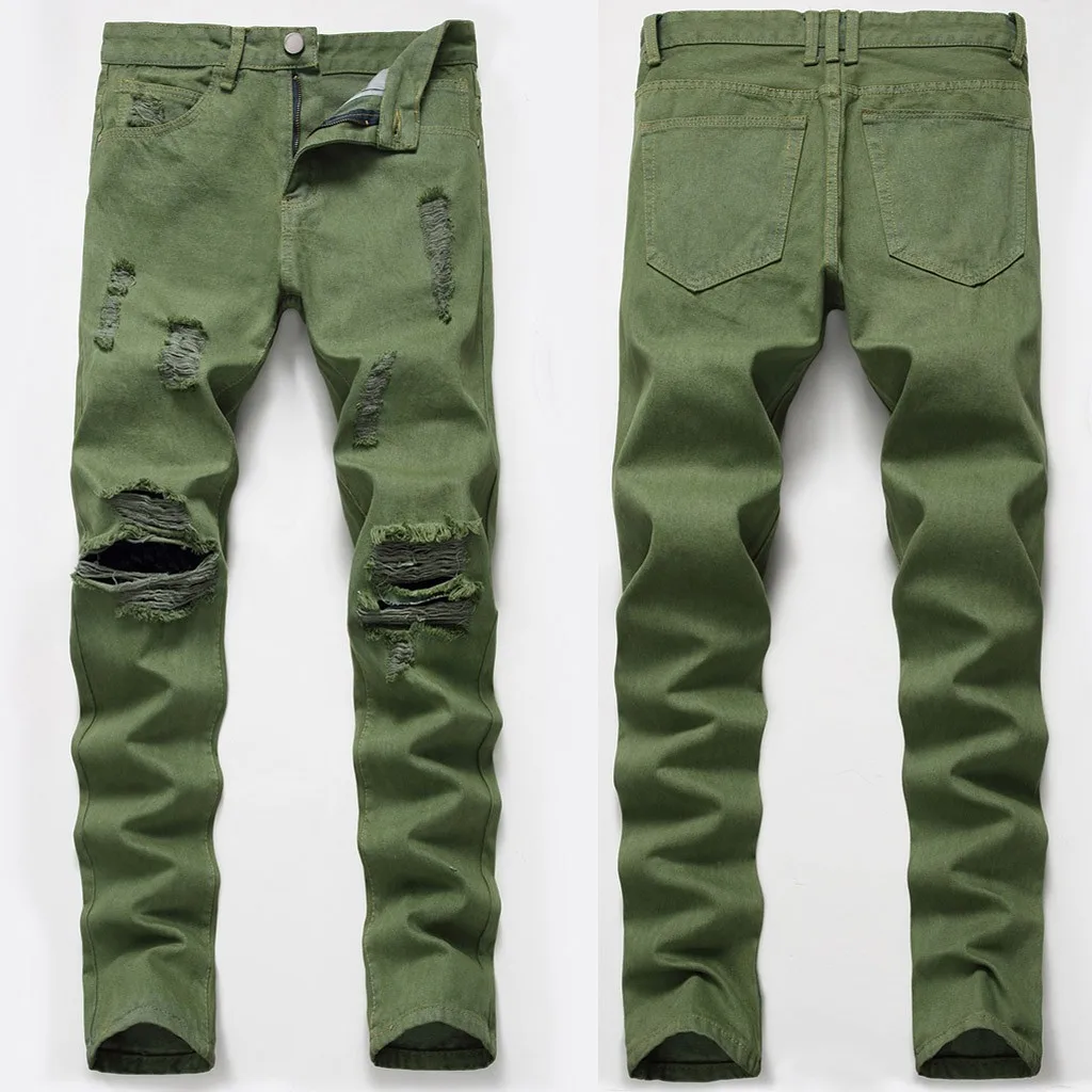

Men's Fashion Denim Hole Trouser Distressed Jeans Long Pencil Pants Streetwear Denim Denim pants denimtrouser Fashion