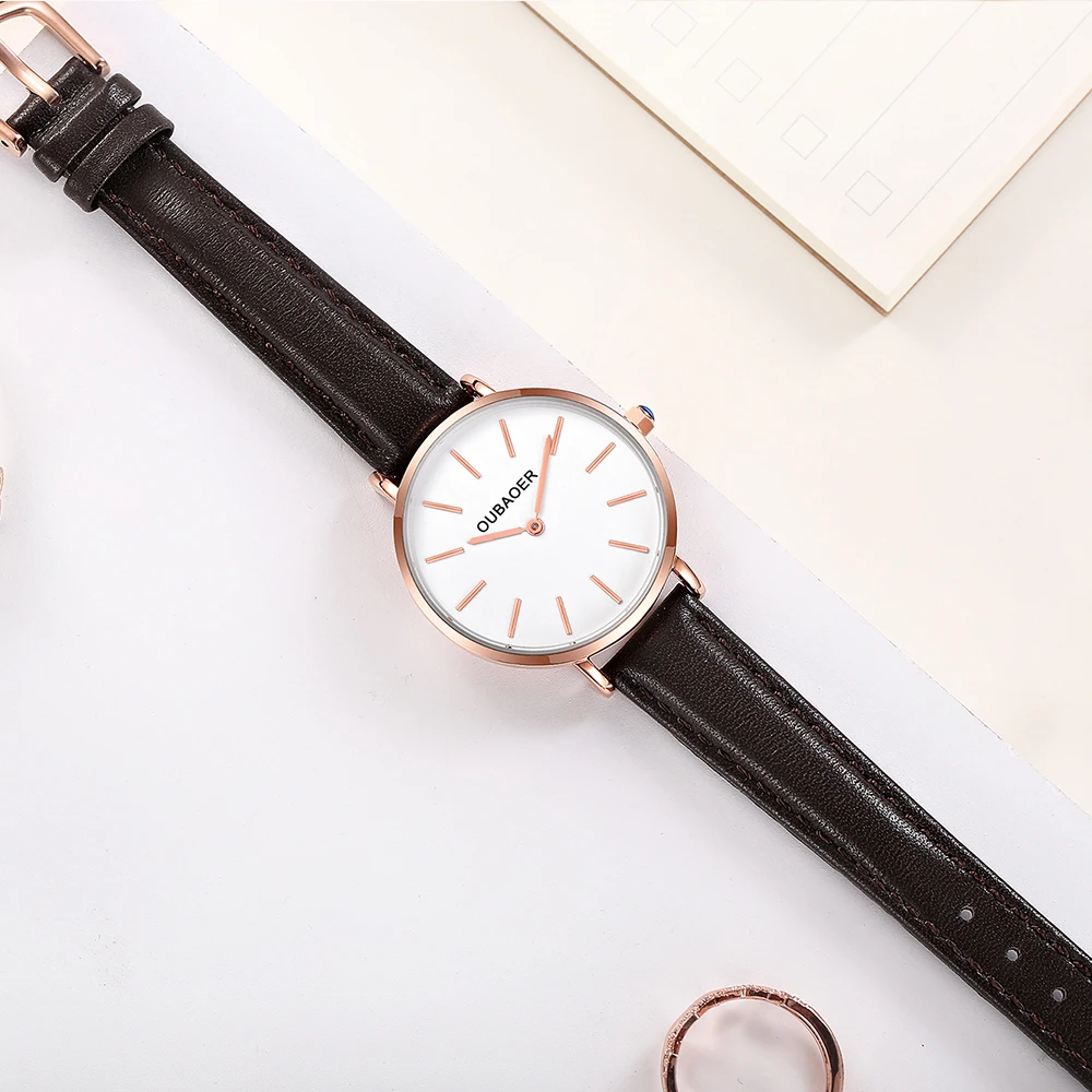 OUBAOER Brand Luxury Women's Quartz Watches Fashion Modern Quartz Watches Leather Strap Women's Watches Women's Accessories