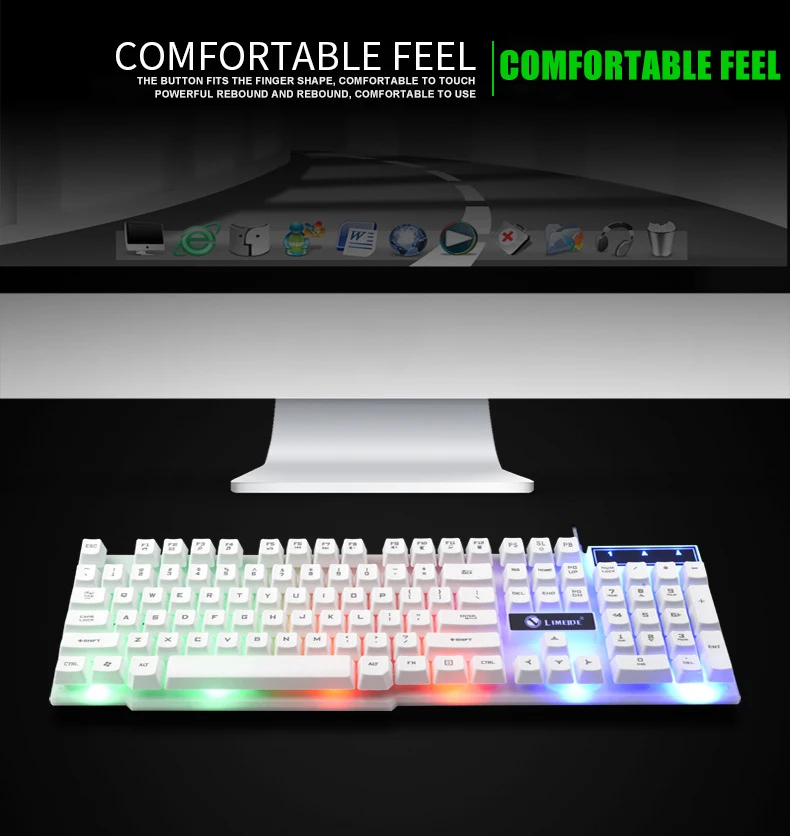 

Wired gaming luminous keyboard mechanical feel rainbow backlit keyboard USB 104 keycap keyboard waterproof computer keyboard