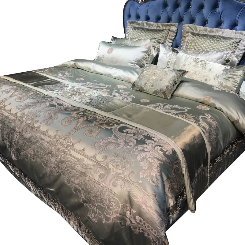 

Silk Luxury High-End Brocade Jacquard Green Embroidery Bed Cover Ten-Piece Set bed sheets luxury queen bedding set
