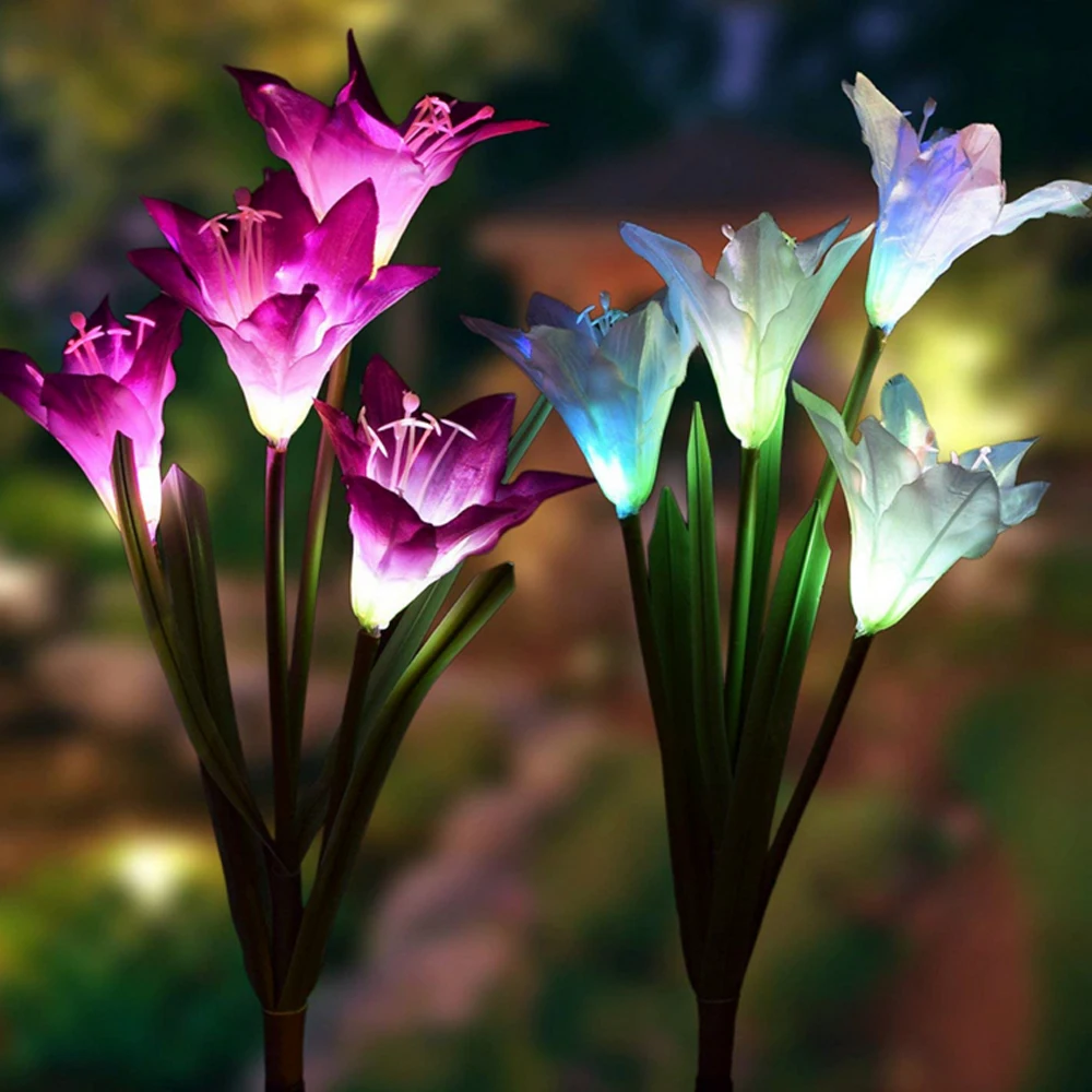 

LED Solar Outdoor garden Light Lily Flower 7colors LED Gradient Lights for Patio Yard Decoration Upgraded Wide Solar Panel