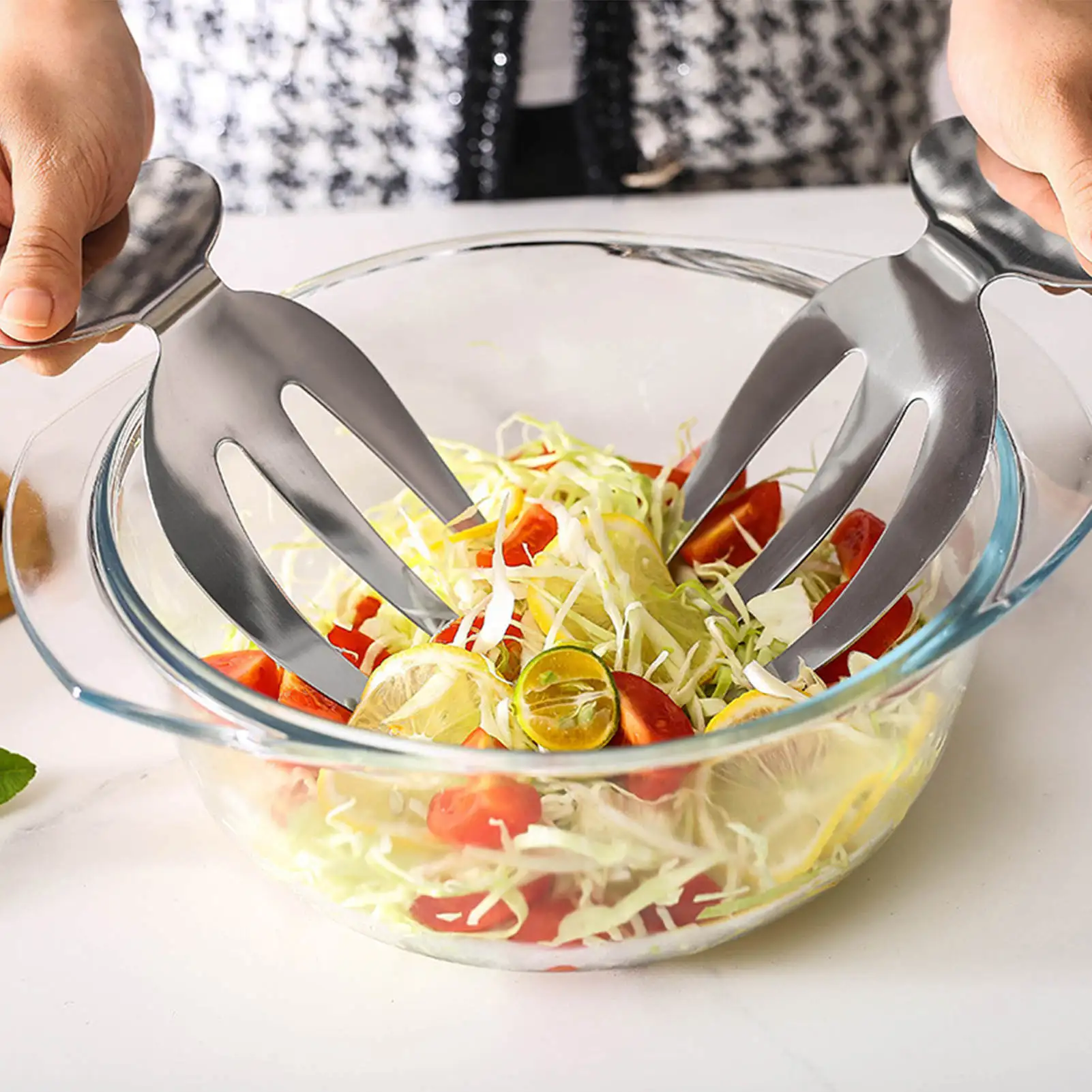 2 Packs Salad Hands StainlessUtensils Set Non-stick Kitchen Ware Cooking Tools Spatula Ladle Steel Salad Servers Kitchen Helper