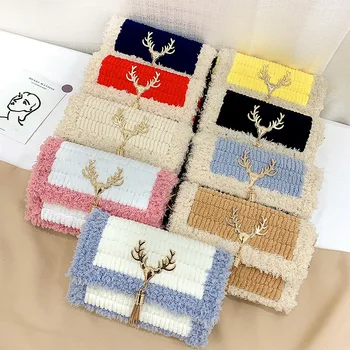 

DIY Hand-woven Bag Keychain Gridding Deer Head Women Key Holder Bags Couples Keyring Souvenir Pendant Zinc Alloy Woolen Brelok