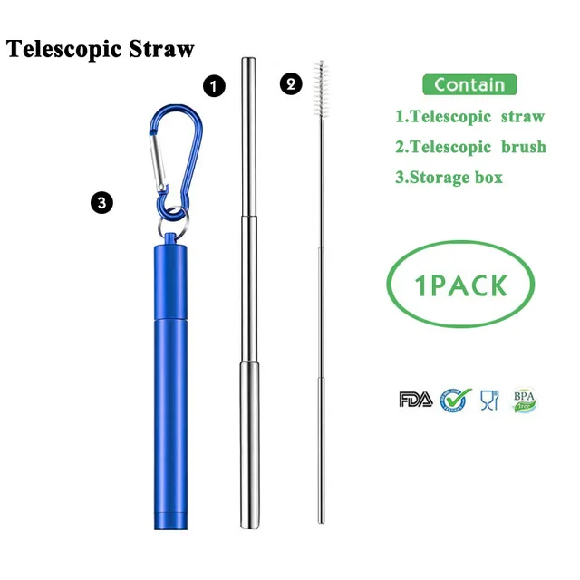 T-straw 2 Телескопическая металлическая соломенная Складная многоразовая солома портативная соломка из нержавеющей стали с чехлом и щеткой для путешествий на открытом воздухе - Цвет: T-straw 2
