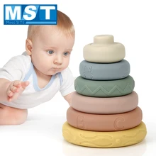 6Pcs/Set Colorful Soft Plastic Building Blocks Toys 3D Touch Baby Massage Rubber Teether Squeeze Toy For Children Grasp Toy