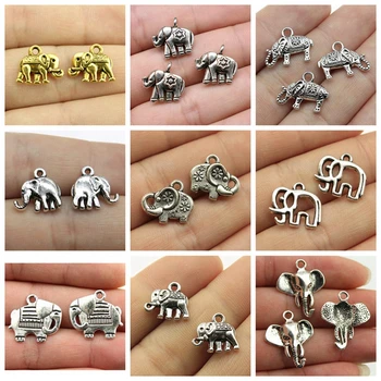

30pcs Charms Double Sided Elephant Antique Bronze Silver Color Plated Pendants Making DIY Handmade Tibetan Jewelry