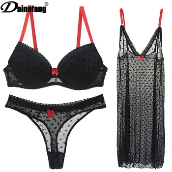 

2019 VS Women 's sense of underwear bras Transparent dresses BC Cup 3 sets+ quarter cup up bra Sexy lace Bra set