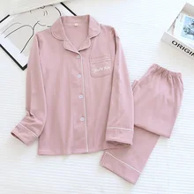 Autumn/winter pajamas set women knitted cotton-wool pure color long sleeve pants couple sleepwear loose comfy men/women homewear