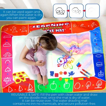 

Water Doodle Mat with 4 Pens 8 Eva mold Reusable Cloth Magic Drawing Board for Kids Children Gift Baby Educational Painting Toys
