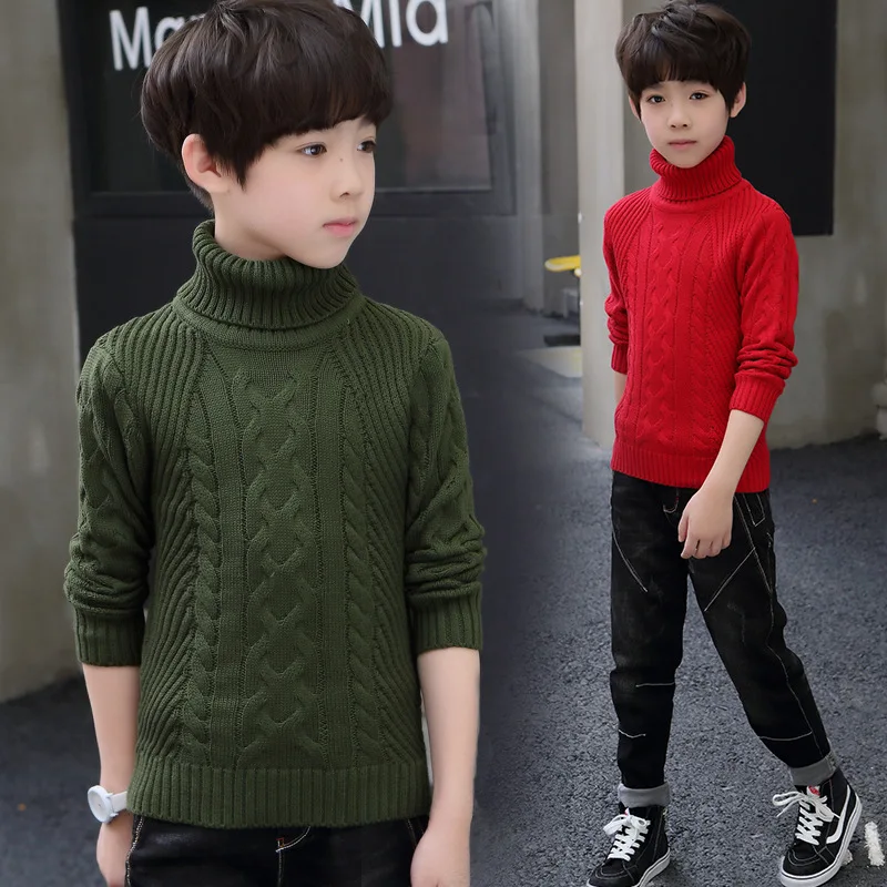 

2019 Turn Down Collar Boys Sweaters Solid Pullover Knit Kids Clothes Autumn Winter New Children Sweaters Boy Clothing School