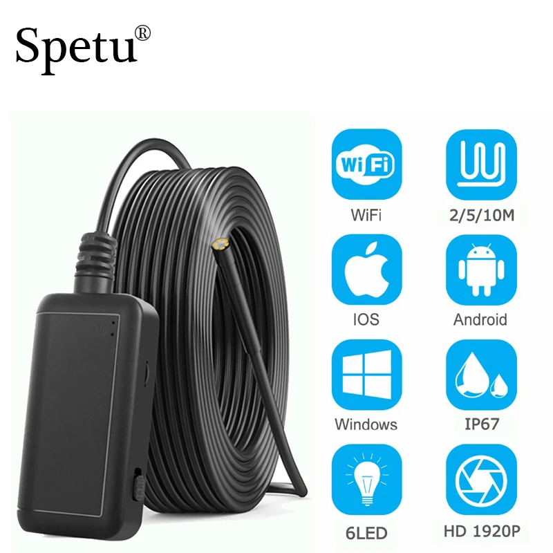 

HD1920P 5MP Wifi Industrial Pipe Endoscope 5.5MM Lens IP67 Waterproof Hard Cable Wi-Fi Integrated Endoscope For Android iPhone
