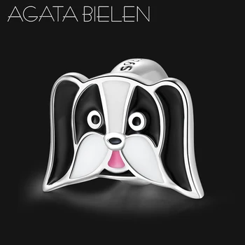 

925 sterling silver Border collie lovely animal dog Spacer Stopper Charms for Jewelry making fits DIY Bracelets Bangles