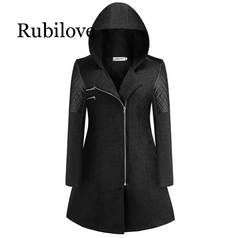 Rubilove, Женское зимнее пальто с капюшоном, осенняя тонкая верхняя одежда на молнии, Весенняя модная Лоскутная черная женская теплая ветрозащитная верхняя одежда
