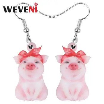 

WEVENI Acrylic Valentine's Day Anime Headband Pig Piggy Earrings Animal Drop Dangle Jewelry For Women Girl Teen Charm Party Gift
