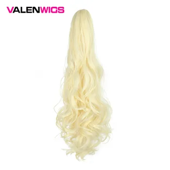 

ValentWigs 22 Inches Wavy Style Claw On Ponytail Clip in Synthetic Hair Extensions Pony Tail Hairpiece Black Brown hairstyles
