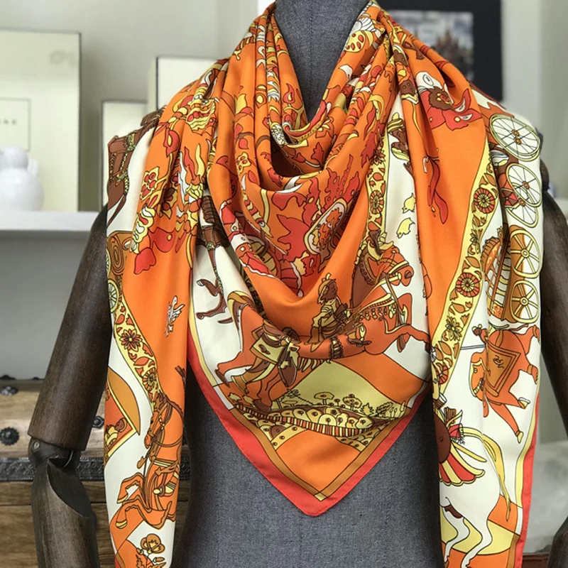 2020 New Design Women Polyester Big Square Silk Scarf 130*130cm Hot Sale Satin Scarves For Women Bandana Printed Shawl Hijab