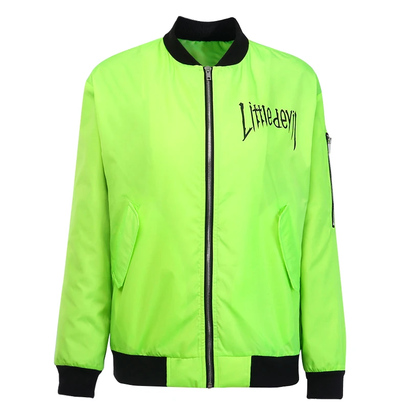InstaHot/зимняя куртка-бомбер с буквенным принтом, пальто, Толстая Женская Осенняя куртка на молнии, оверсайз, черная и зеленая байкерская куртка, верхняя одежда - Цвет: Green