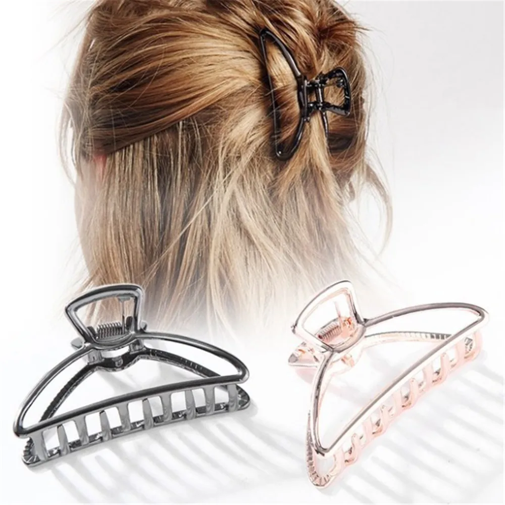 Women Geometric Hair Claw Solid Color Hair Crab Retro Moon Shape Pearl Hair Clips Make UP Hair Accessories Large Size Hairpin