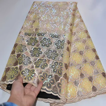 

Latest Sequined African French Mesh Net Lace Fabric For India Evening Party Dress Fabrics 2019New Swquins Nigerian Sequins Voile