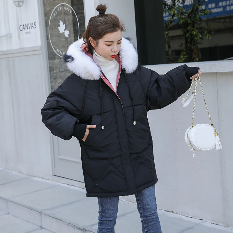 

Winter Women White Duck Down Parka Warm Big Real Fox Fur Collar Hooded Jacket Overcoat Female Loose Snow Down Outerwear