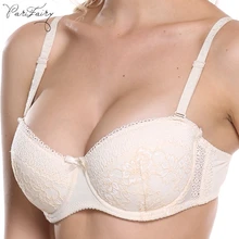 PariFairy Underwired Support Push Up Bra Solid Floral Lace Embroidery Cotton Padded Sexy Underwear A B C D Plus Size 34 36 38 40