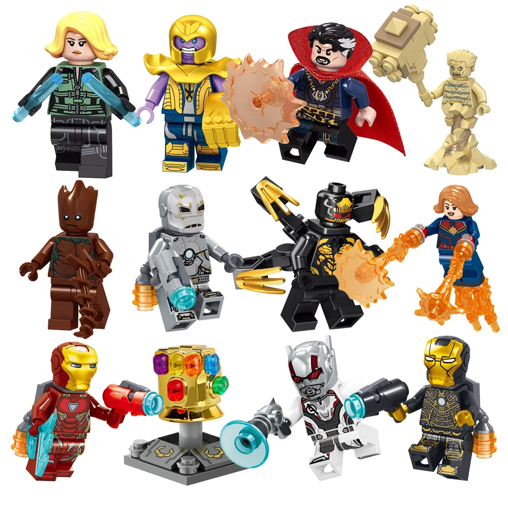 

Building Blocks Fit Legoingly Mini 1Pcs Action Weapon Figures Super Marvel Heroes THOR ANT MAN MS. MARVEL THANOS Kids Toys Gifts