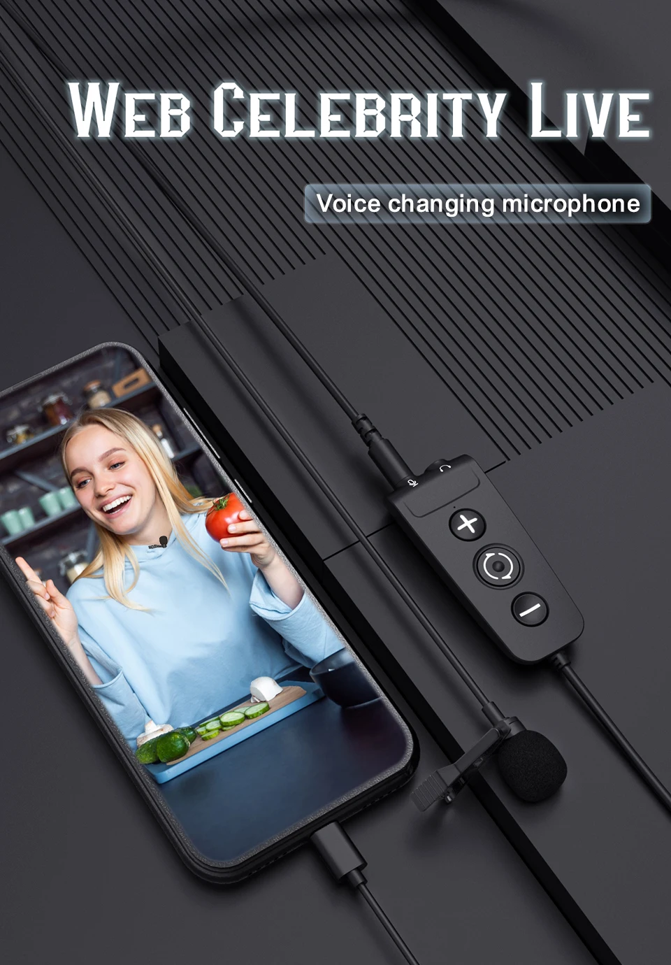 MAMEN Voice-changing Recording MIC Type-C Plug Lavalier Microphone with 6 Sound Effect for Android iOS Smartphone Live Streaming