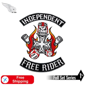 

Skull Gamer Free Rider Embroidery Patch Iron on for Clothing Decration Large Applique Full Set Back Rocker Motorcycle Accessory