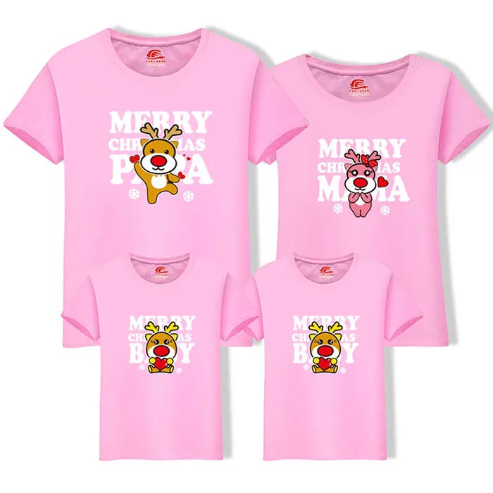 Christmas Casual Family Matching Clothes Cotton T-shirt Summer Mother Daughter Cartoon Short Sleeve Dad Mom Baby Family Suit