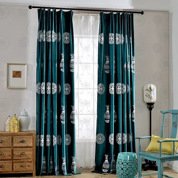 

Modern Simple Chinese Style Curtains, Velvet Embroidered Curtains for Living Room and Bedrooms Blackout Curtains