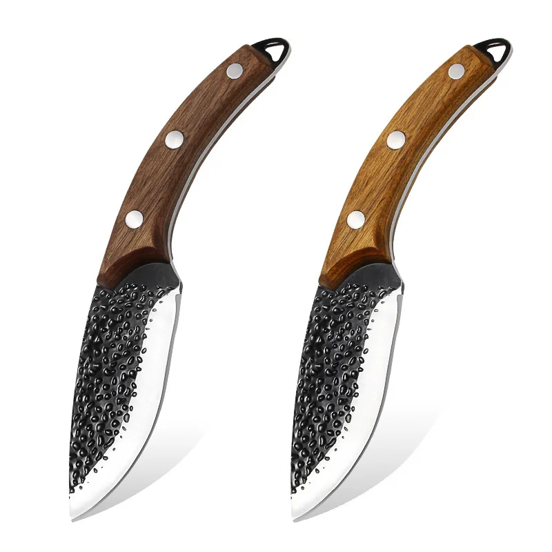 Chef's Knife Small Scimitar Stainless Steel Black Hammered Multi