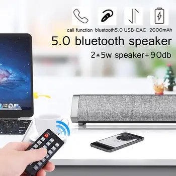 

10W Wireless bluetooth 5.0 Speaker Subwoofer Handsfree Soundbar With Remote Control Support TF Card USB-DAC