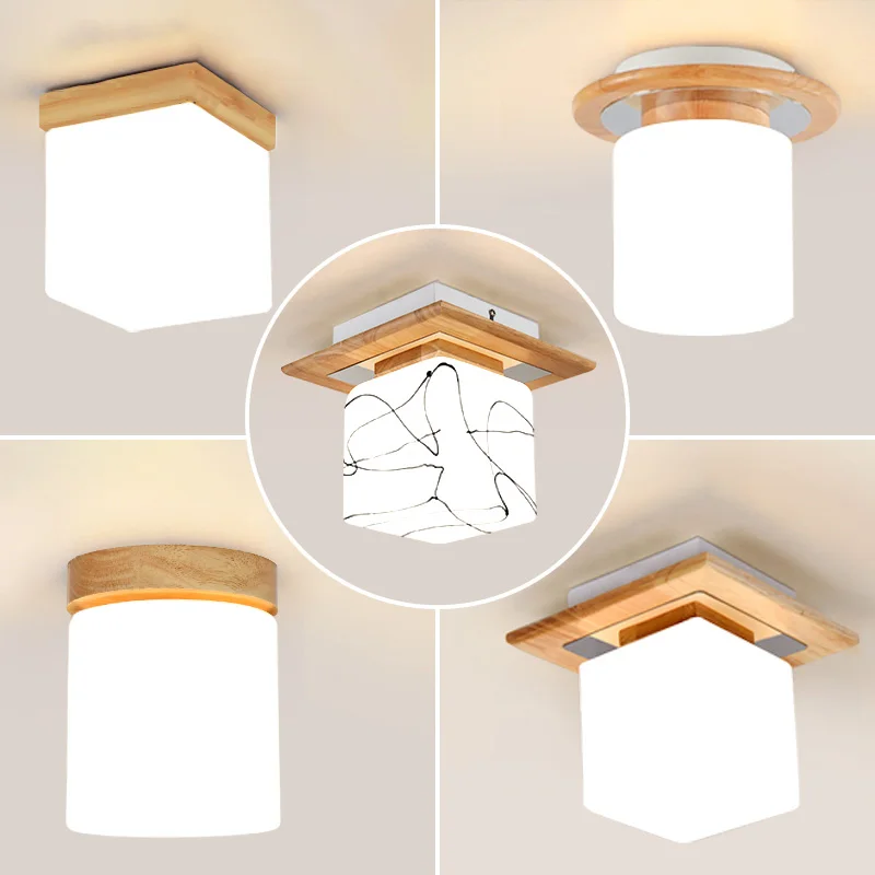 

Nordic Modern Round Ceiling Lights Solid Wood Square Porch Corridor Light Minimalist Dining Room Bedside Balcony Ceiling Lamps