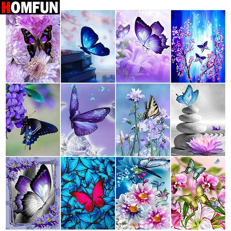 

Алмазная 5D Вышивка HOMFUN «сделай сам», полноформатная картина «цветок, Бабочка, пейзаж», квадратная/круглая Стразы, декоративное искусство