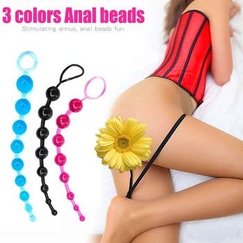 3 Colors TPE Anal Beads for Beginner Flexible Anal Plug Stimulator Dildo Massager Anal Sex Toys for Men and Women No Vibrators 1