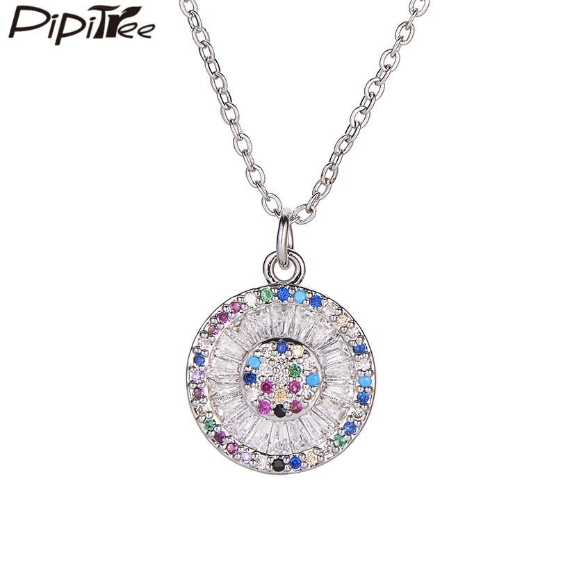 Pipitree AAA принцесса CZ Evil Eye ожерелье s для женщин модные кубические циркония кристалл серебро золото ожерелье ювелирные изделия колье Femme